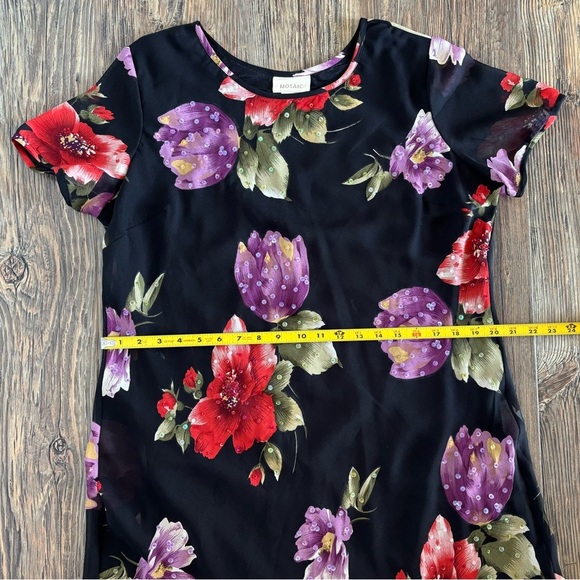 Mosaic S/S Dress Size 14 Black Purple Red Floral Sequins Sheer Overlay Long Maxi - Picture 7 of 14